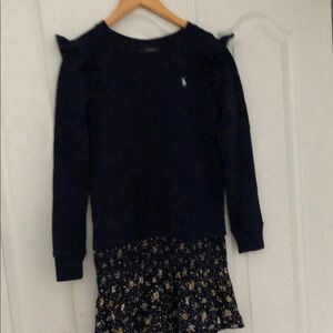Polo Ralph Lauren Navy Sweater Dress  with Floral Skirt size 12-14 preloved